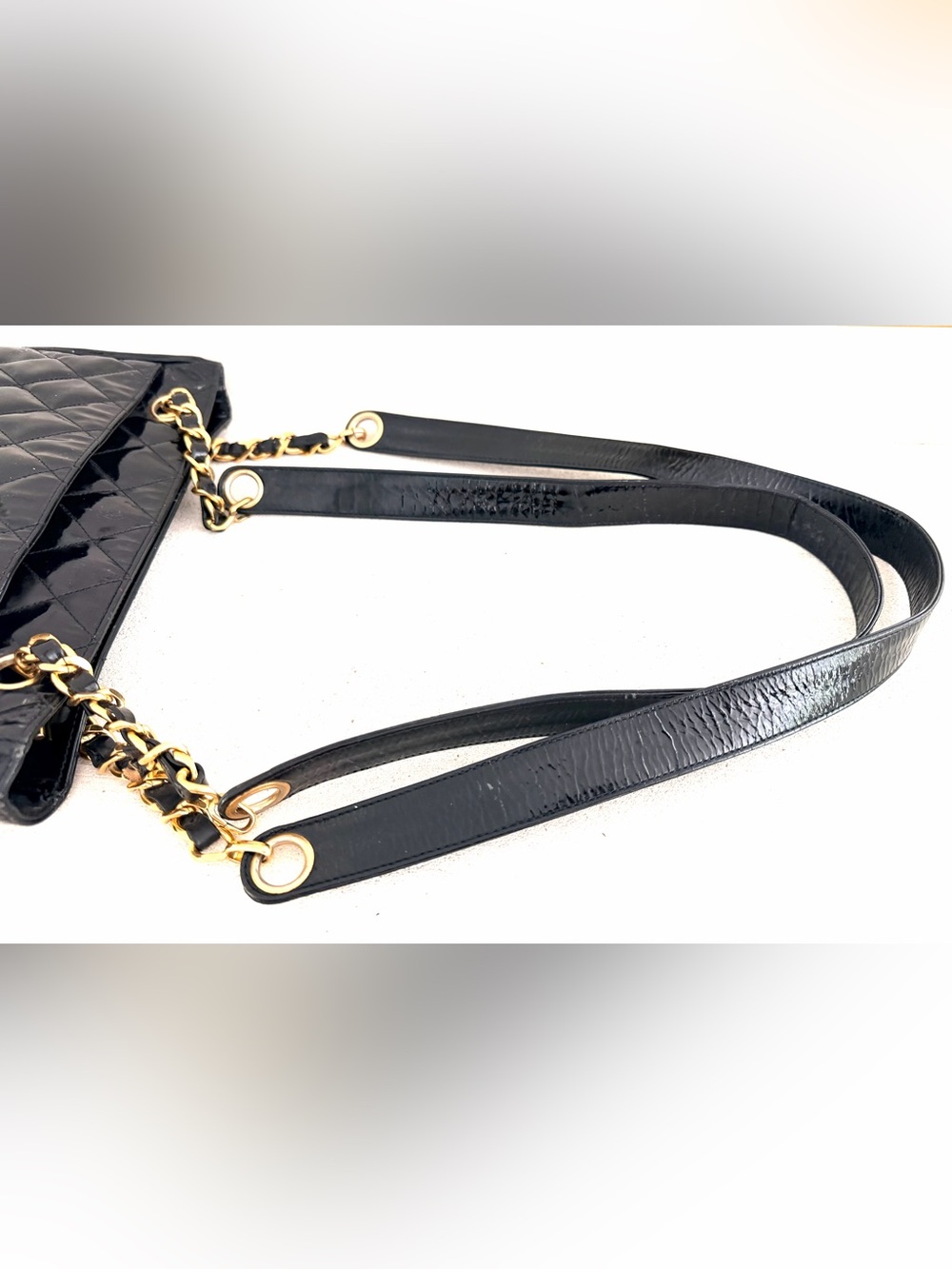 CHANEL Vintage Black Patent Quilted Chain Tote Bag + Entrupy COA - Picture 11 of 13